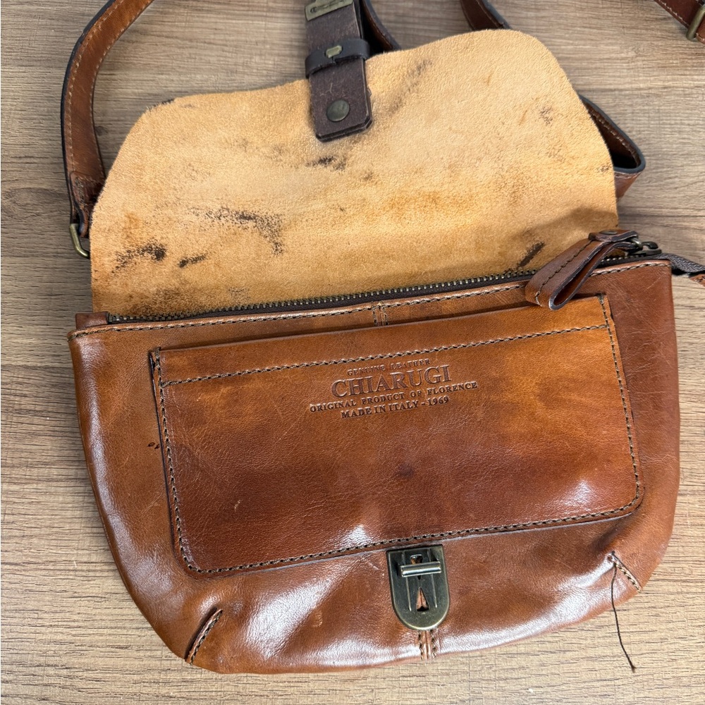 Chiarugi Firenze Italian Leather Crossbody Bag Cognac - Picture 5 of 12